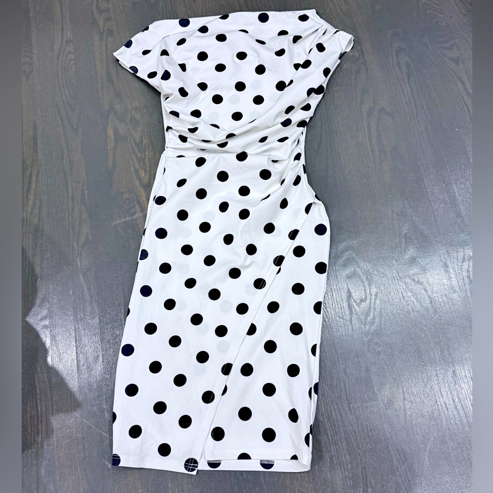Polka Dot Sheath Dress - Black & White - Picture 3 of 7